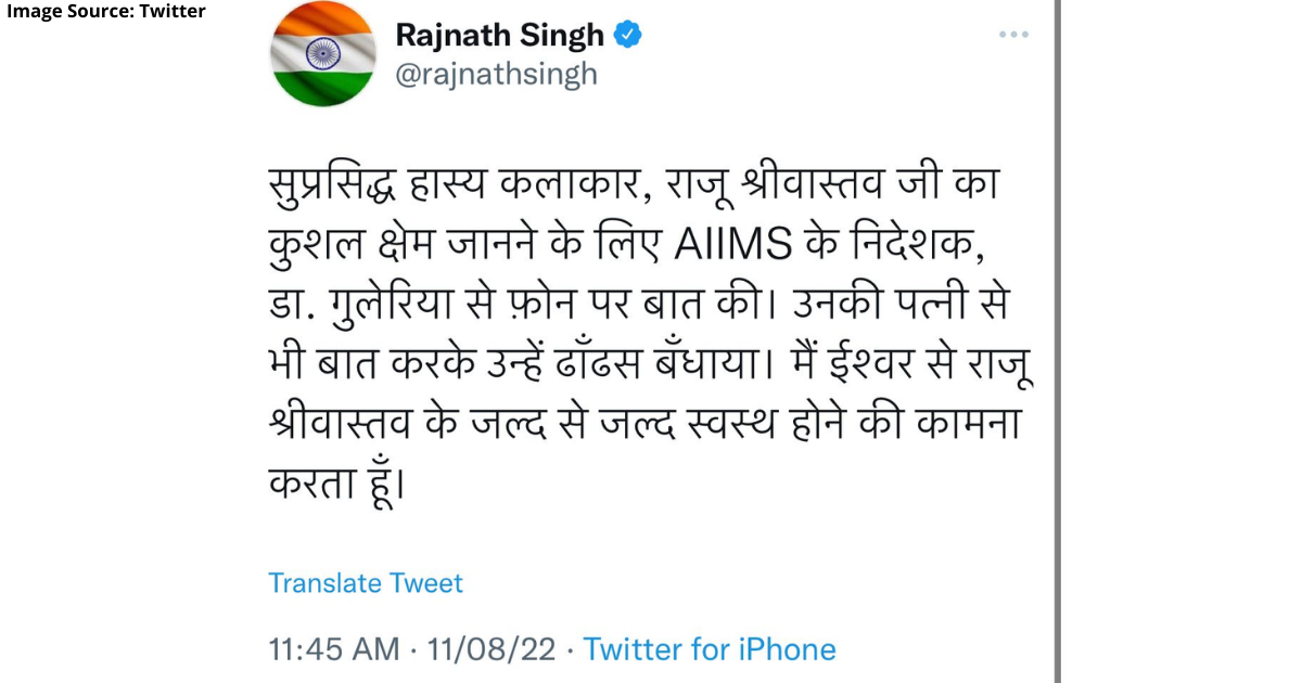 Rajnath Singh dials AIIMS Director to take update on Raju Srivastava's health